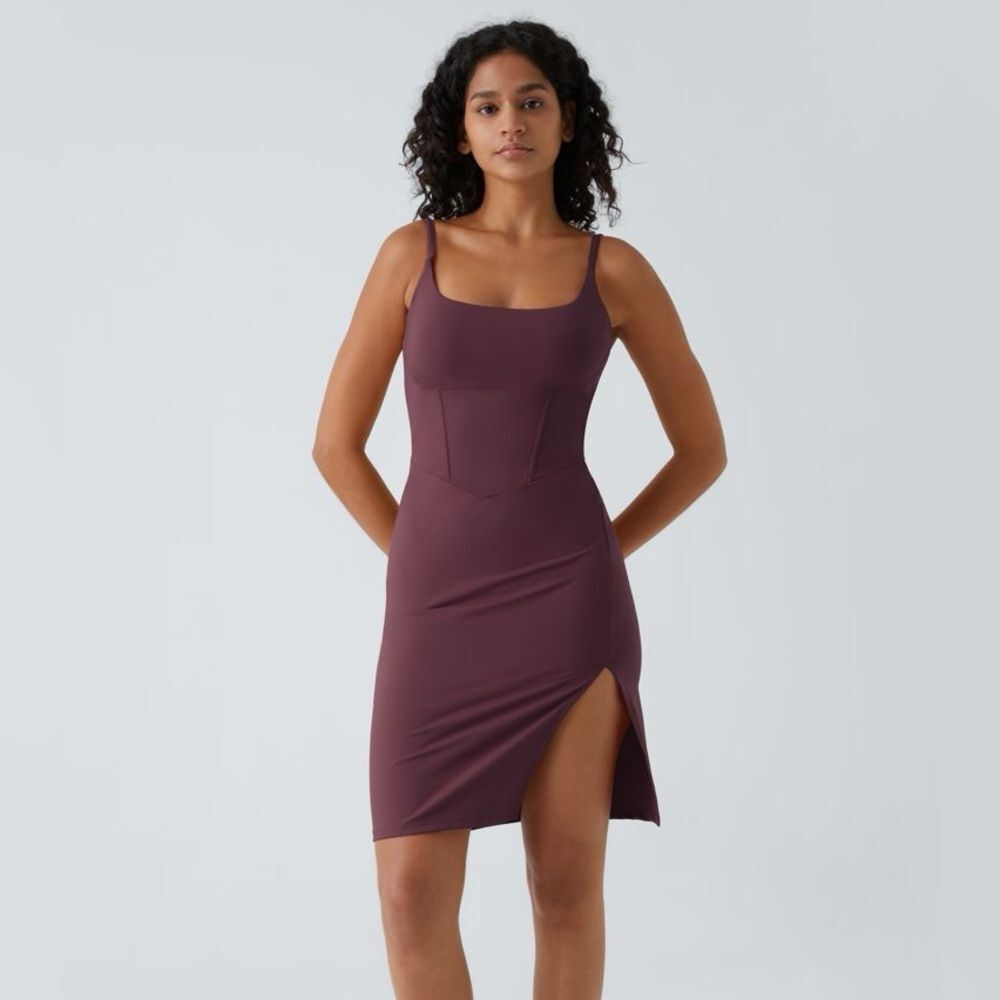 NWT Halara Spaghetti Strap Square Neck Corset Split Bodycon Midi Dress Size S